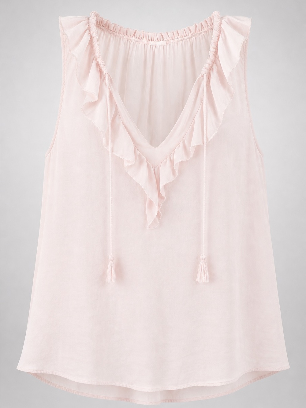 PAIGE Pale Pink Ruffle V-Neck Sleeveless Blouse